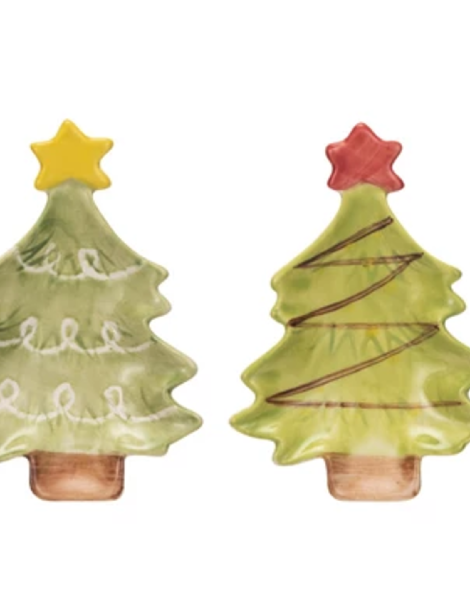 Hand-Painted Stoneware Christmas Tree Dish w/ Star, 4 Styles  4"L x 2-3/4"W