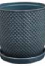 Diamond Egg Pot w/ Attached Saucer Slate Blue 9.75 x 10.25