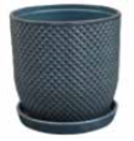 Diamond Egg Pot w/ Attached Saucer Slate Blue 9.75 x 10.25