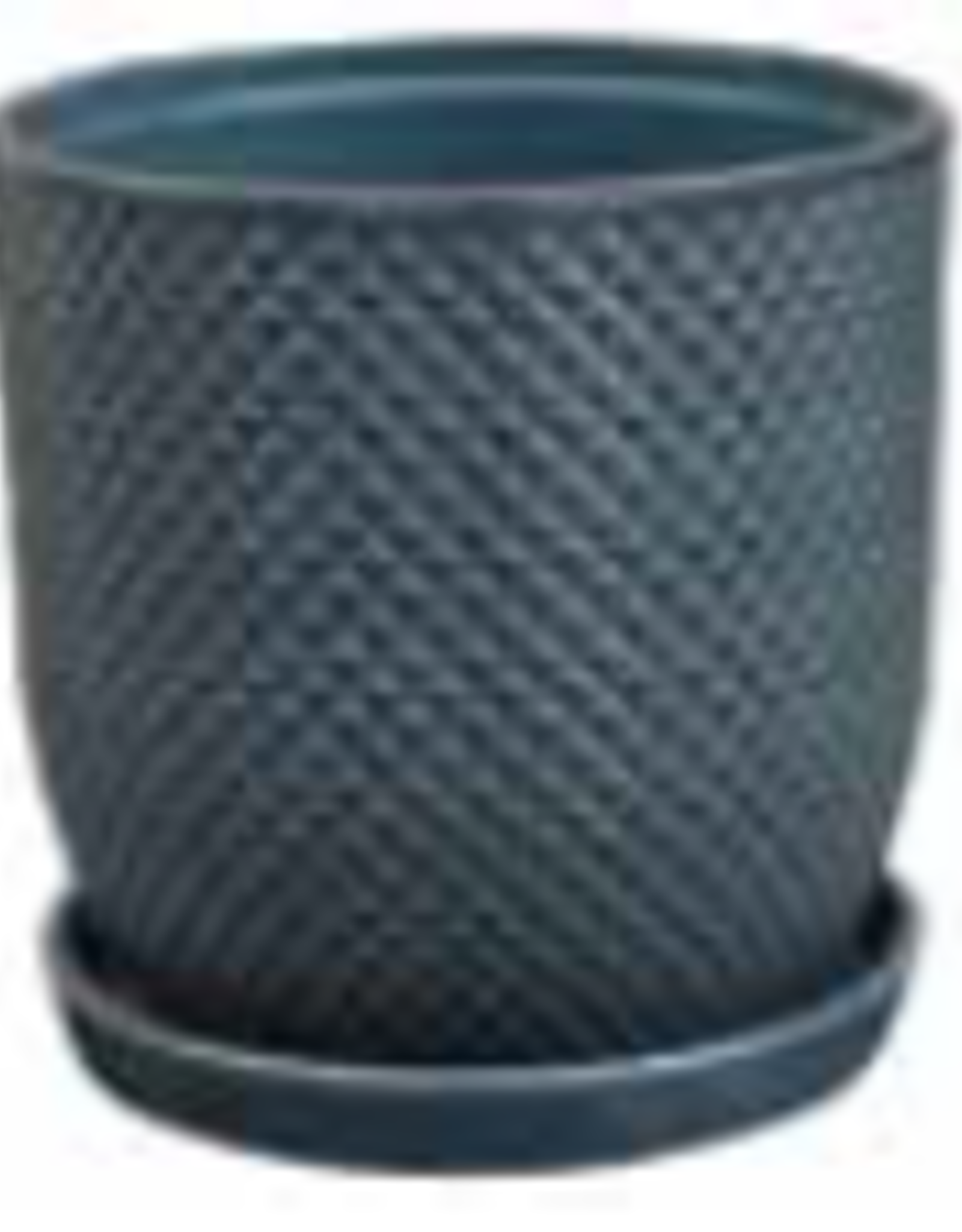Diamond Egg Pot w/ Attached Saucer Slate Blue 11.75 x 12.5
