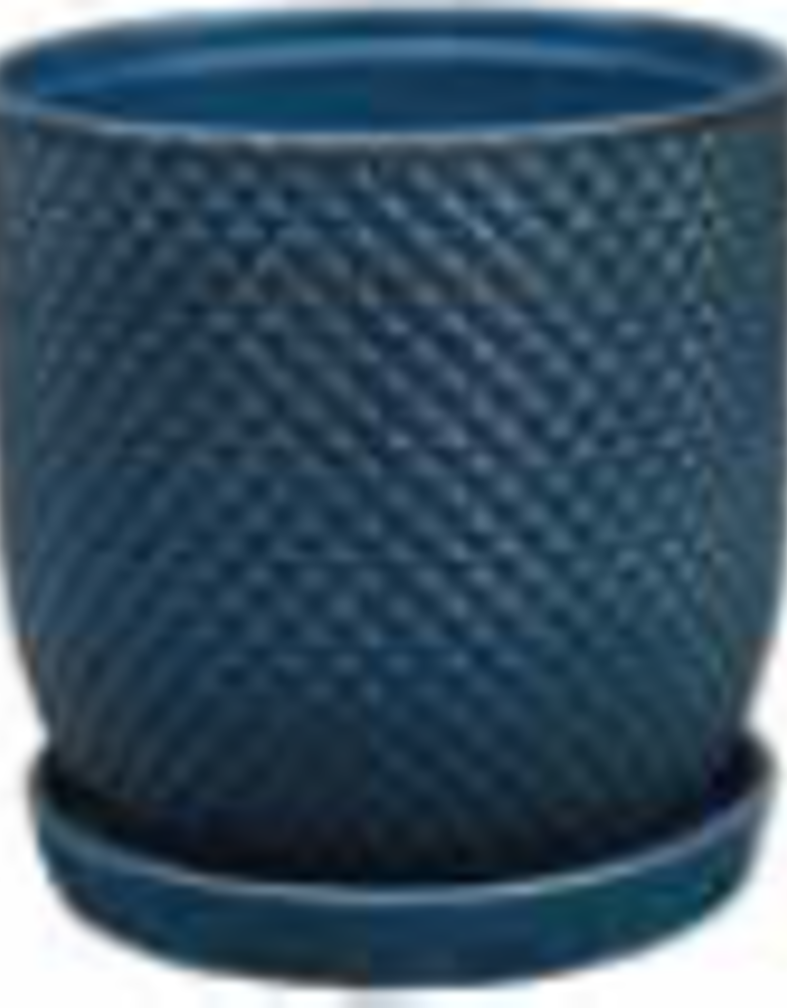 Diamond Egg Pot w/ Attached Saucer Dark Blue 7.75 x 8.25