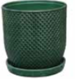 Diamond Egg Pot w/ Attached Saucer Green 9.75 x 10.25