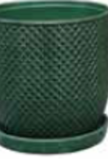 Diamond Egg Pot w/ Attached Saucer Green 11.75 x 12.5