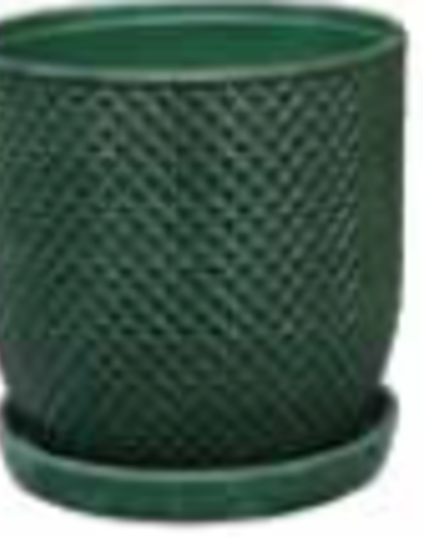 Diamond Egg Pot w/ Attached Saucer Green 11.75 x 12.5