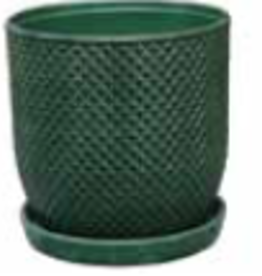 Diamond Egg Pot w/ Attached Saucer Green 11.75 x 12.5
