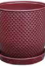 Diamond Egg Pot w/ Attached Saucer Cordovan 7.75 x 8.25