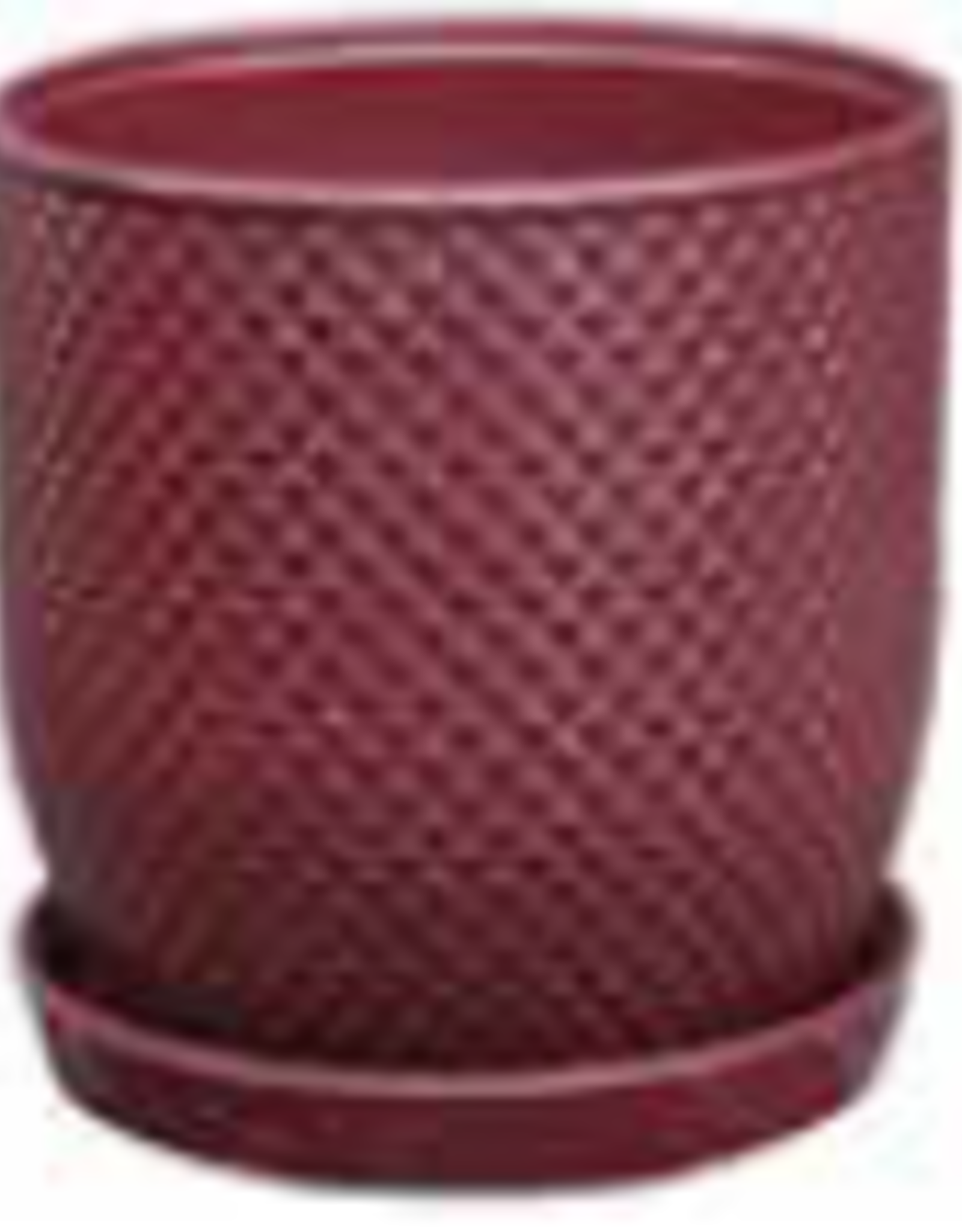 Diamond Egg Pot w/ Attached Saucer Cordovan 7.75 x 8.25