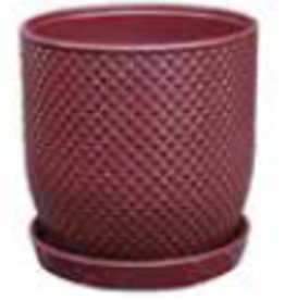 Diamond Egg Pot w/ Attached Saucer Cordovan 9.75 x 10.25