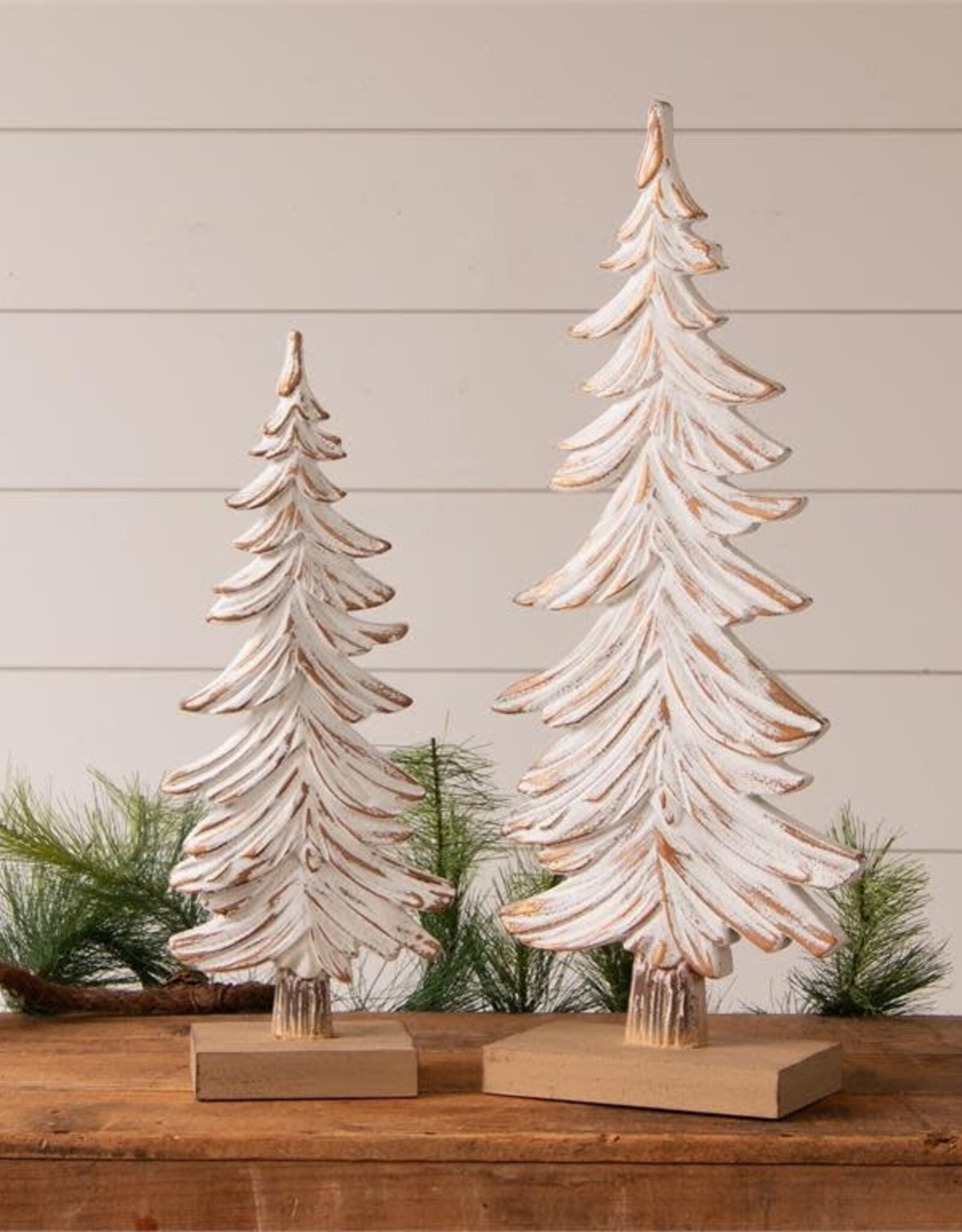 White Carved Wood Look Trees Lg. 21"