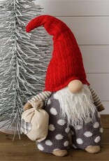 Standing Gnome with Bag - Gray Dot Pants, Red Hat 18"