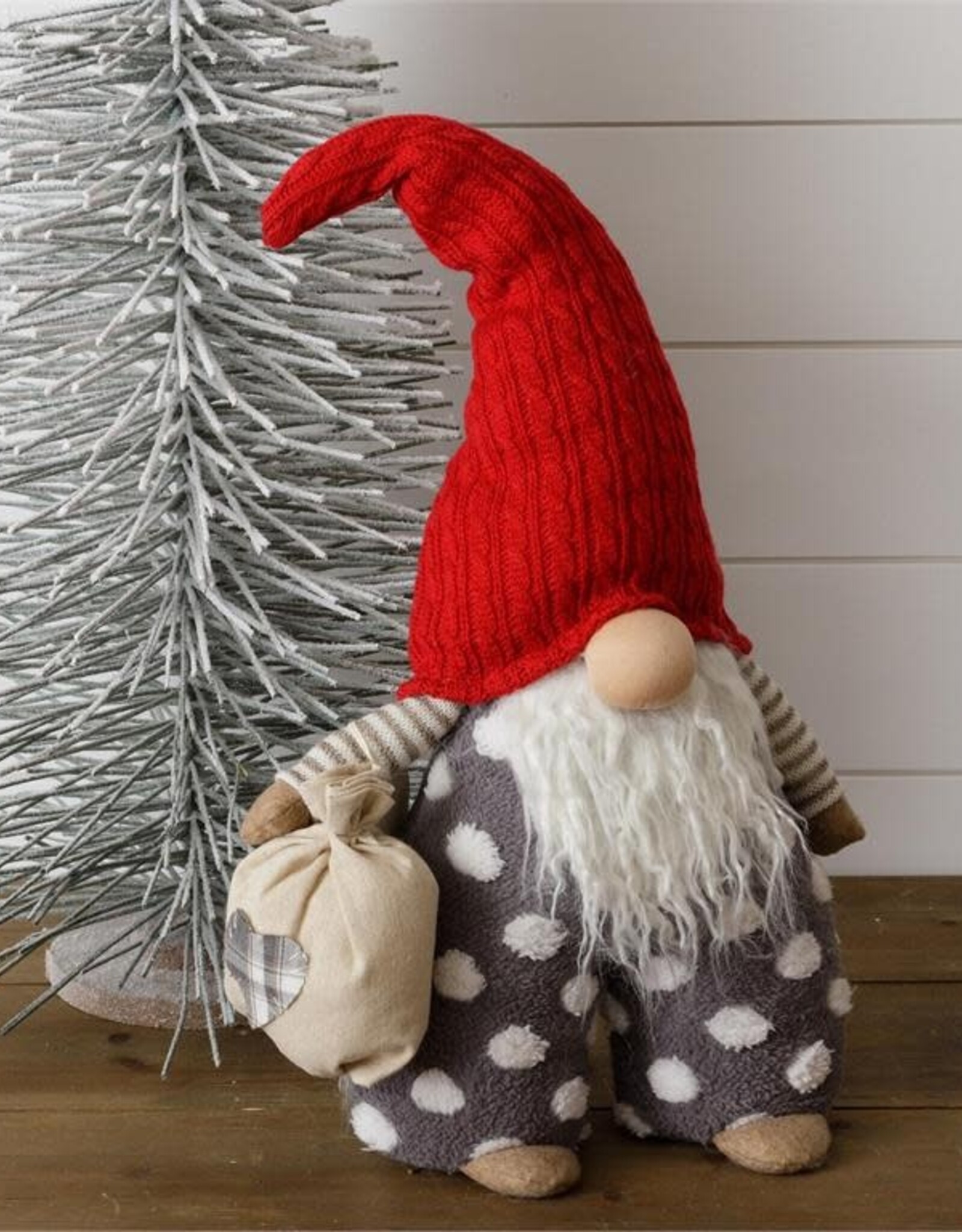 Standing Gnome with Bag - Gray Dot Pants, Red Hat 18"
