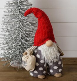 Standing Gnome with Bag - Gray Dot Pants, Red Hat 18"