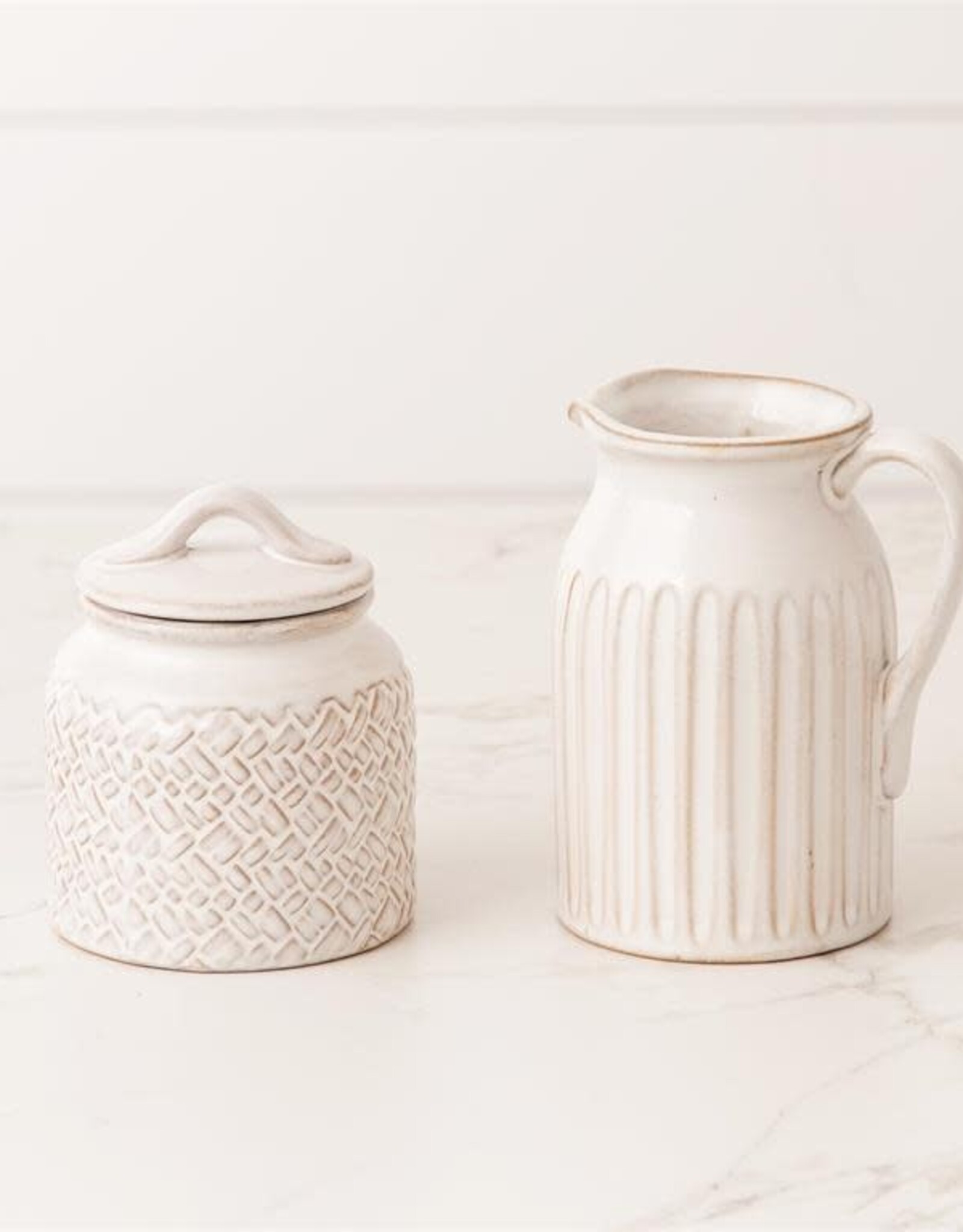 Debossed Stoneware Cream and Sugar Set