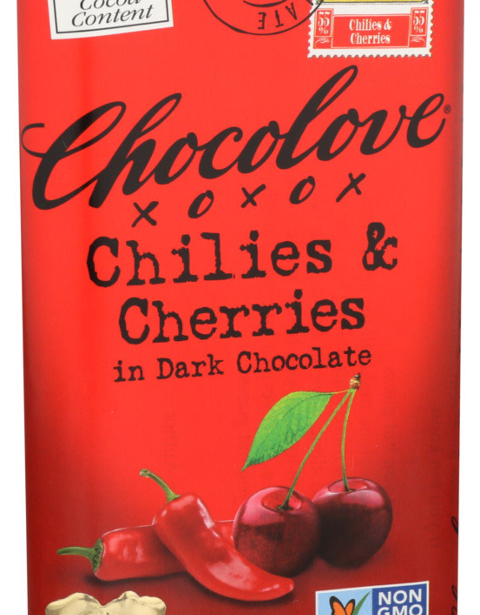 Chocolove, Premium Dark Chocolate Chilies and Cherries Bar 3.2 oz