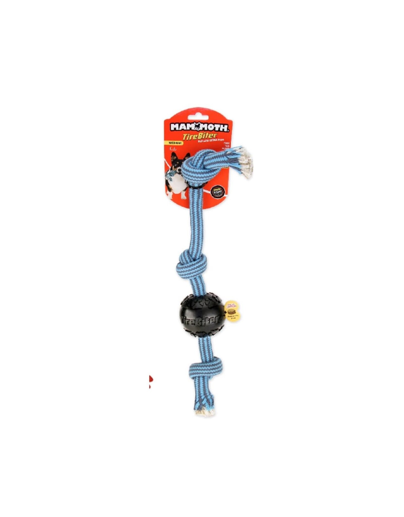 MAMMOTH PET PRODUCTS MAM Tirebiter Ball Treat Station w/Extra 3 knot rope 3in