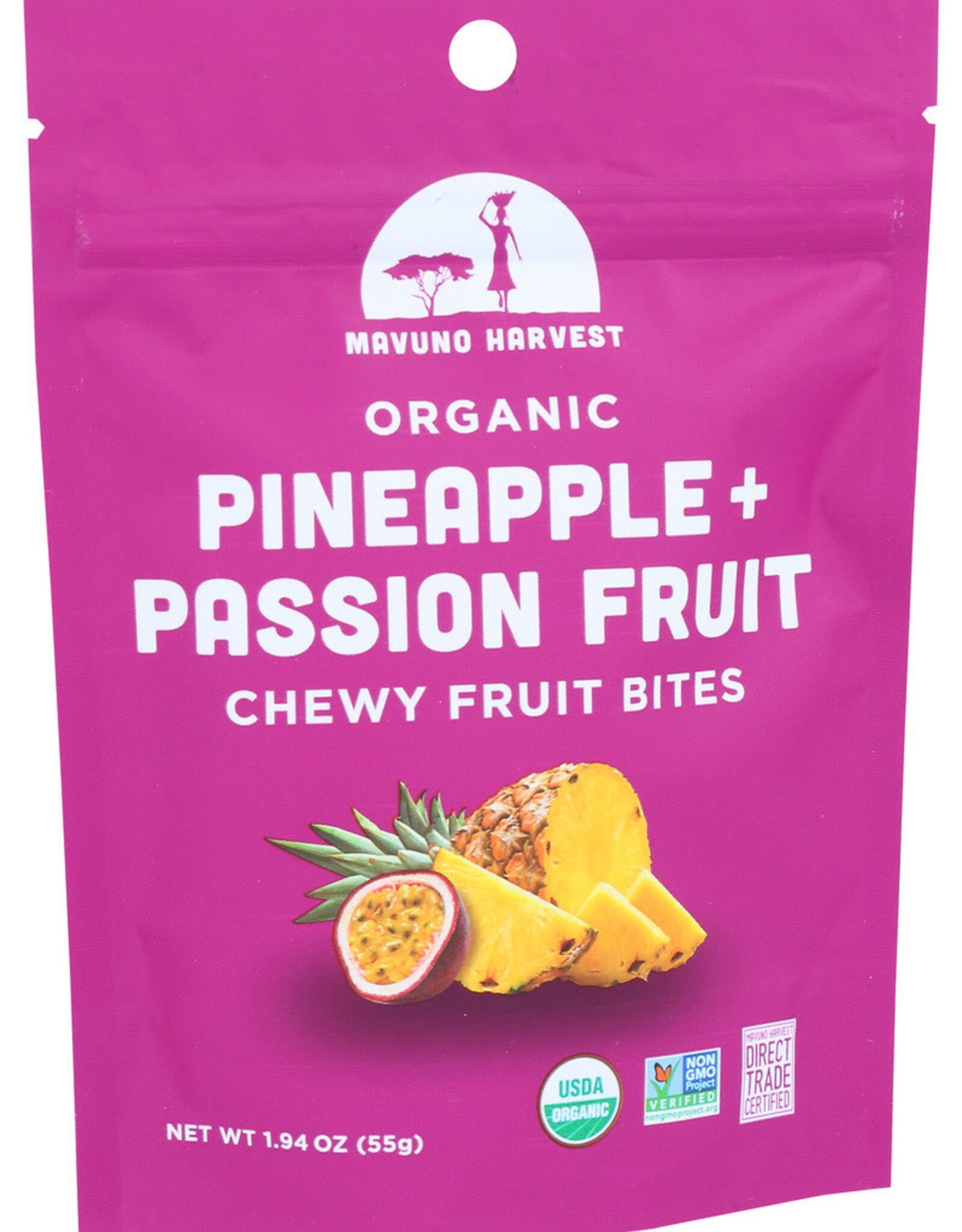 Mavuno Harvest, Organic Chewy Fruit Bites Pineapple & Passionfruit Resealable Bag 1.94oz