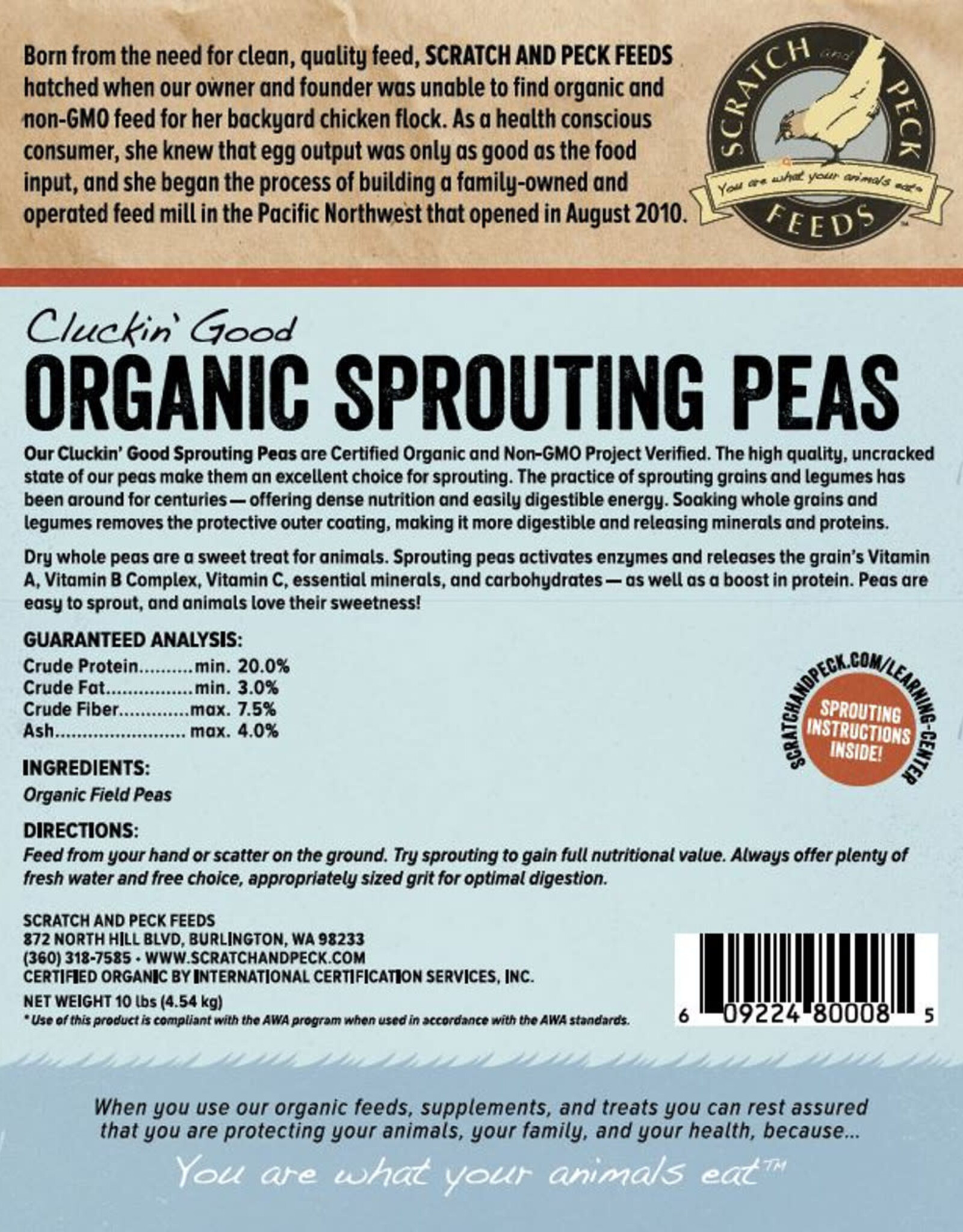 SCRATCH & PECK S&P Organic Whole Peas 40lb