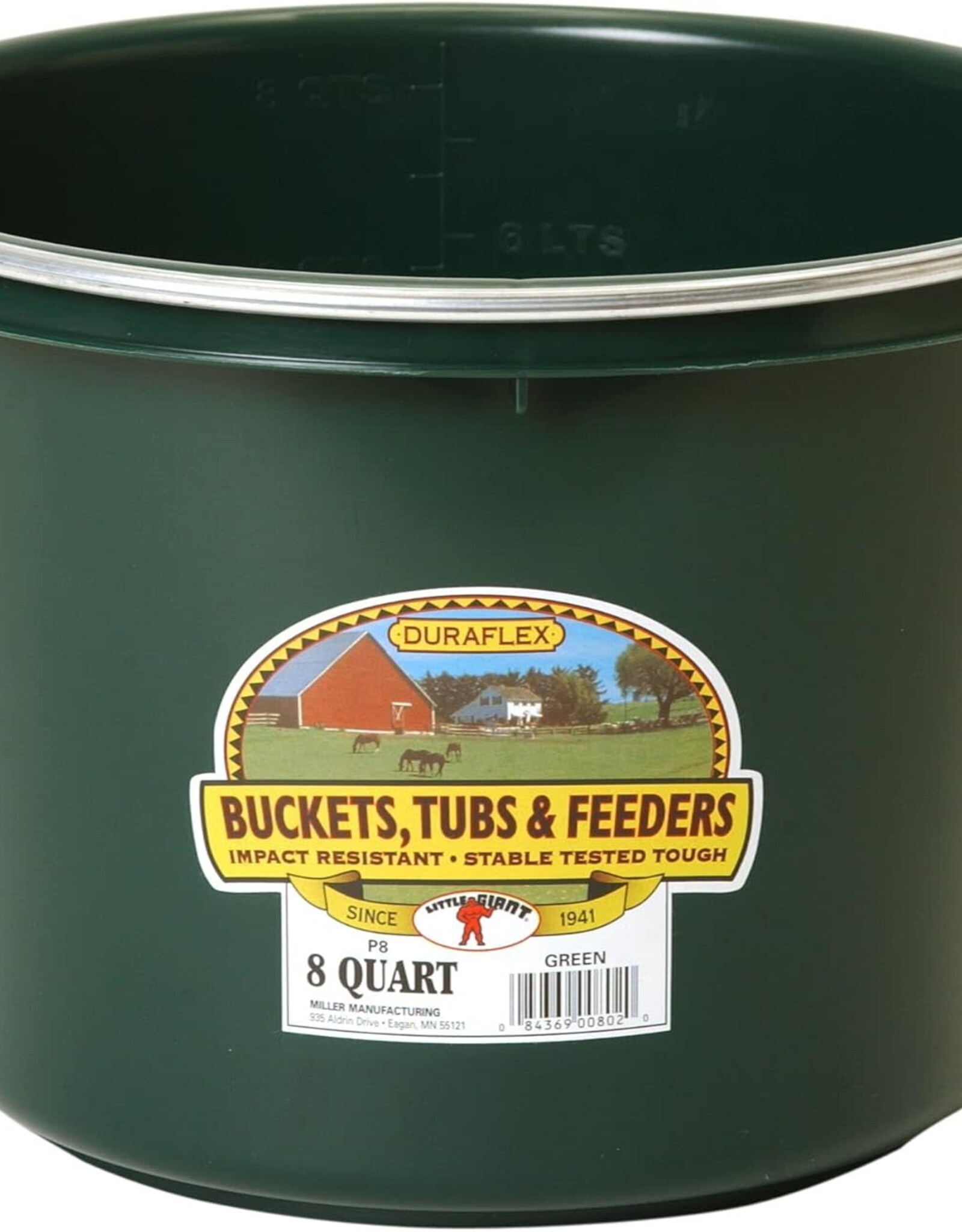 MILLER Round Dark Green Plastic Feed Bucket with Metal Handle 8 qt