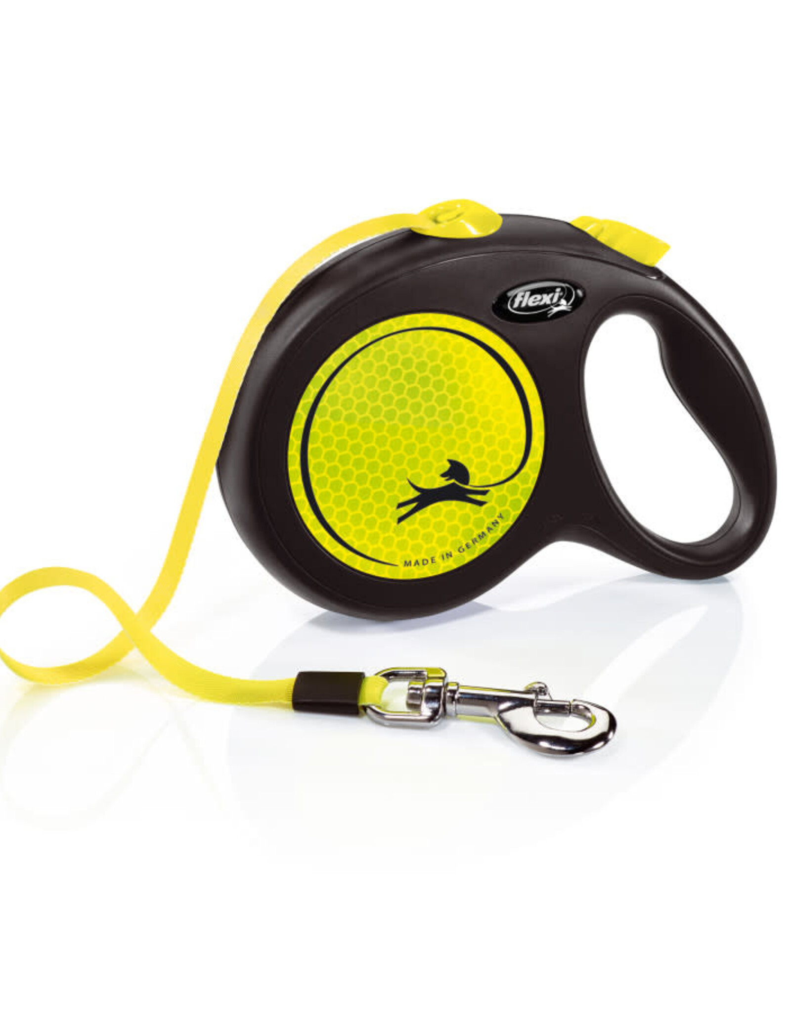 FLEXI Flexi Classic Retractible Neon Reflective Tape Leash Black/Neon Yellow, LG, 16 ft