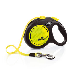 FLEXI Flexi Classic Retractible Neon Reflective Tape Leash Black/Neon Yellow, LG, 16 ft