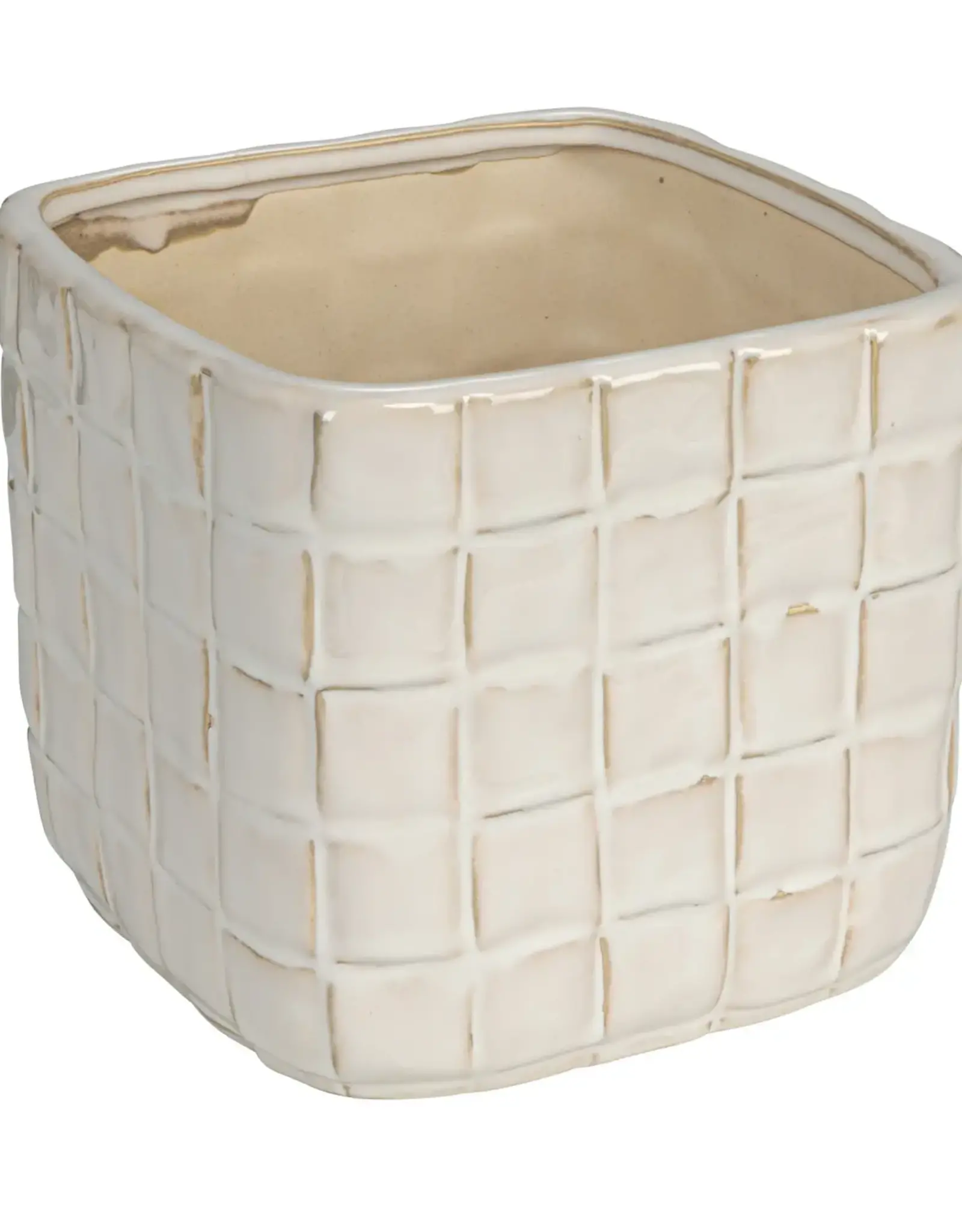 Stoneware Planter w/ Woven Pattern (Holds 6" Pot)