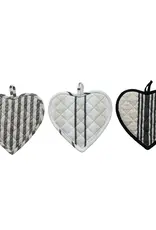 Cotton Quilted Heart Shaped Pot Holder w/ Stripes, 3 Styles