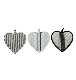 Cotton Quilted Heart Shaped Pot Holder w/ Stripes, 3 Styles