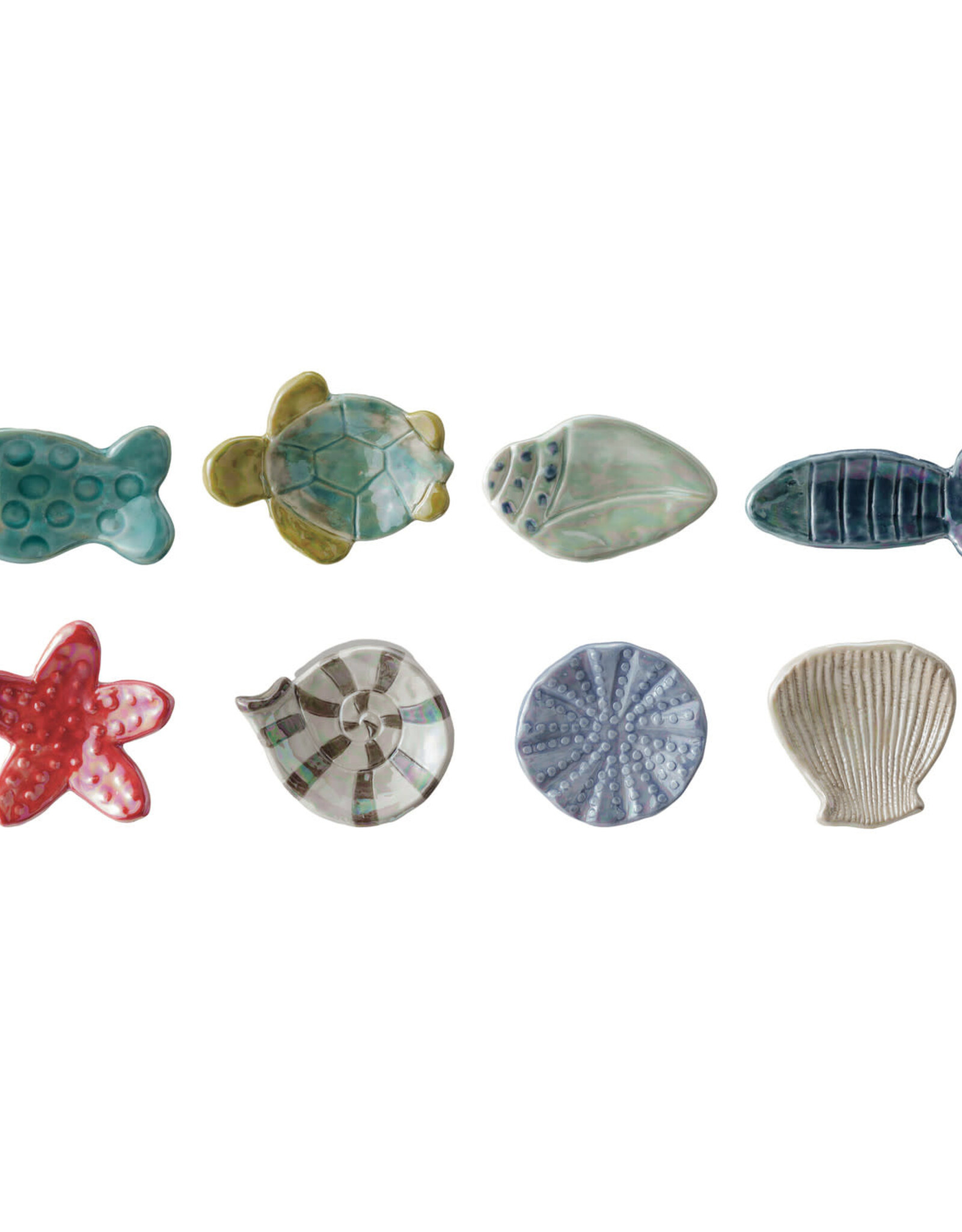 Hand-Painted Stoneware Sea Life Shaped Dish, Iridescent Finish, 8 Styles ©