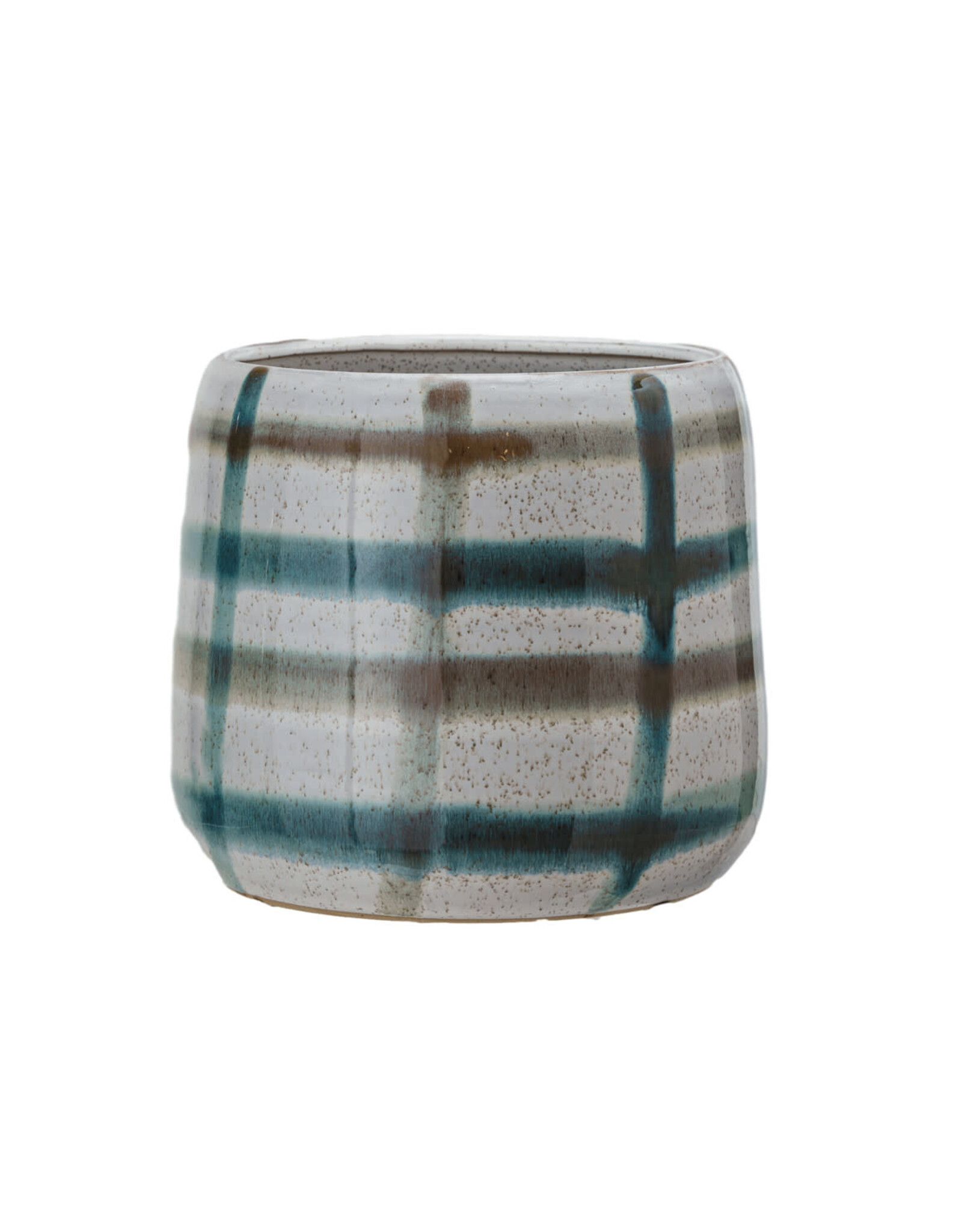 Hand-Painted Stoneware Planter (Holds 7" Pot)
