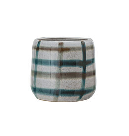 Hand-Painted Stoneware Planter (Holds 7" Pot)