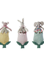 Plush Animal w/ Flower Shaped Pocket, Set of 2, 3 Styles