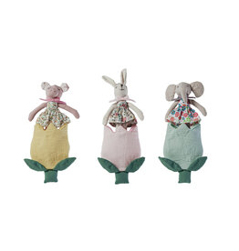 Plush Animal w/ Flower Shaped Pocket, Set of 2, 3 Styles