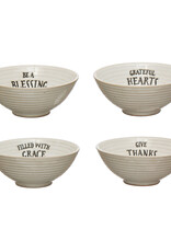 4" Round x 1-1/2"H Stoneware Bowl w/ Stamped Saying, Cream Color, 4 Styles