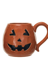 16 oz. Debossed Stoneware Jack-O-Lantern Shaped Mug, Orange Color & Black