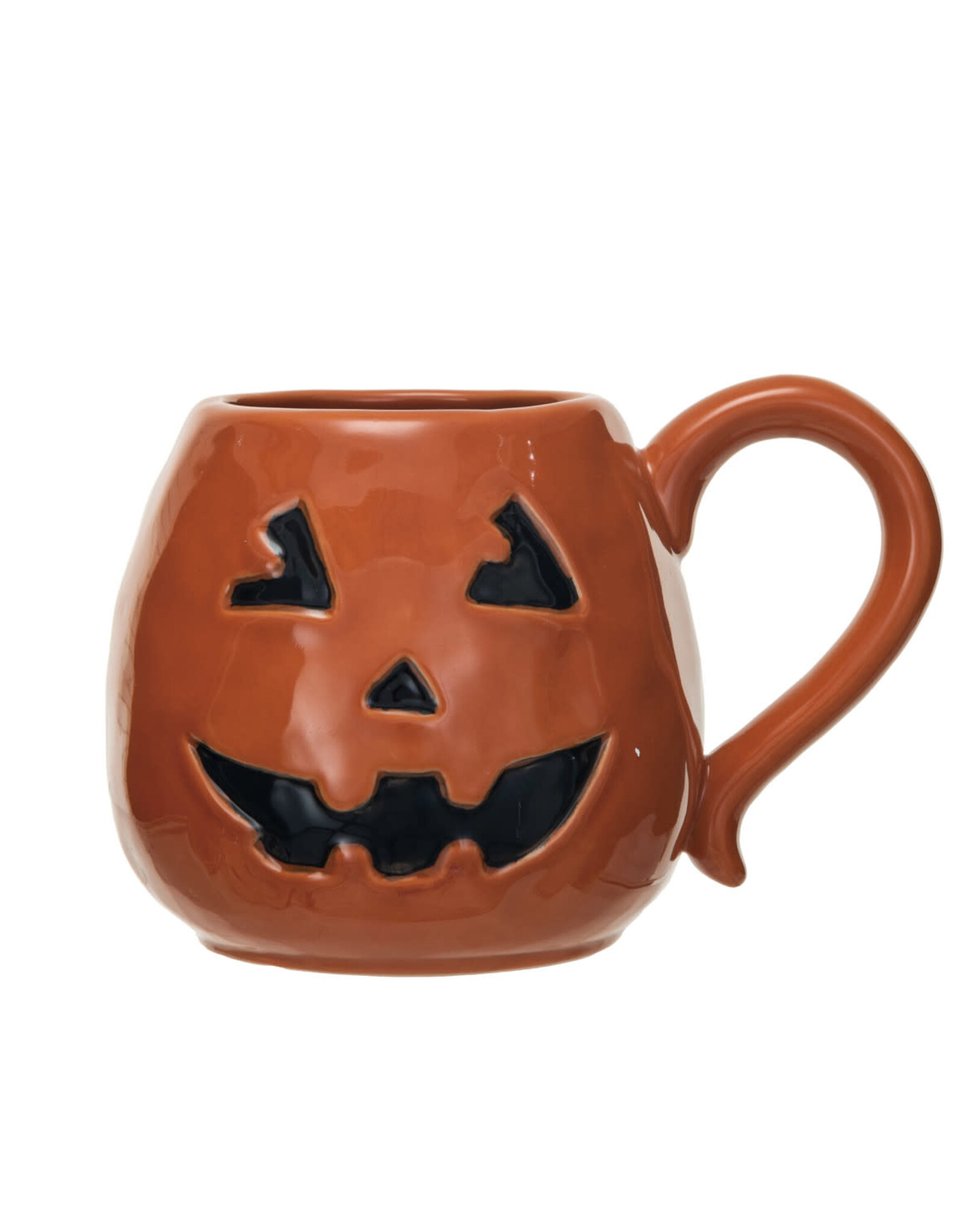 16 oz. Debossed Stoneware Jack-O-Lantern Shaped Mug, Orange Color & Black