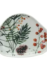 Stoneware Organic Shaped Dish w/ Seasonal Botanicals, Multi Color