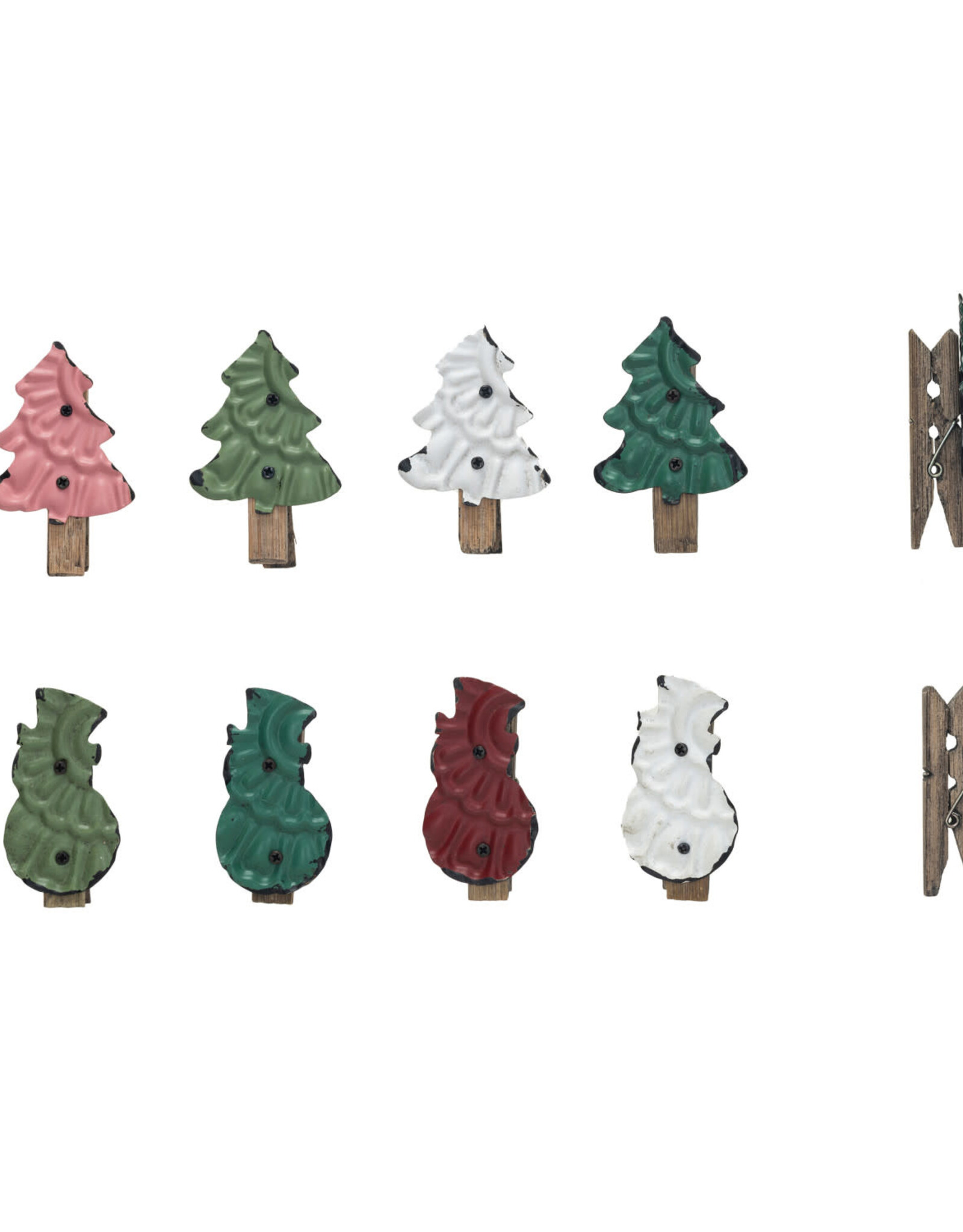 Embossed Metal Snowman/Tree Clip, Distressed Finish, 5 Colors, 2 Styles