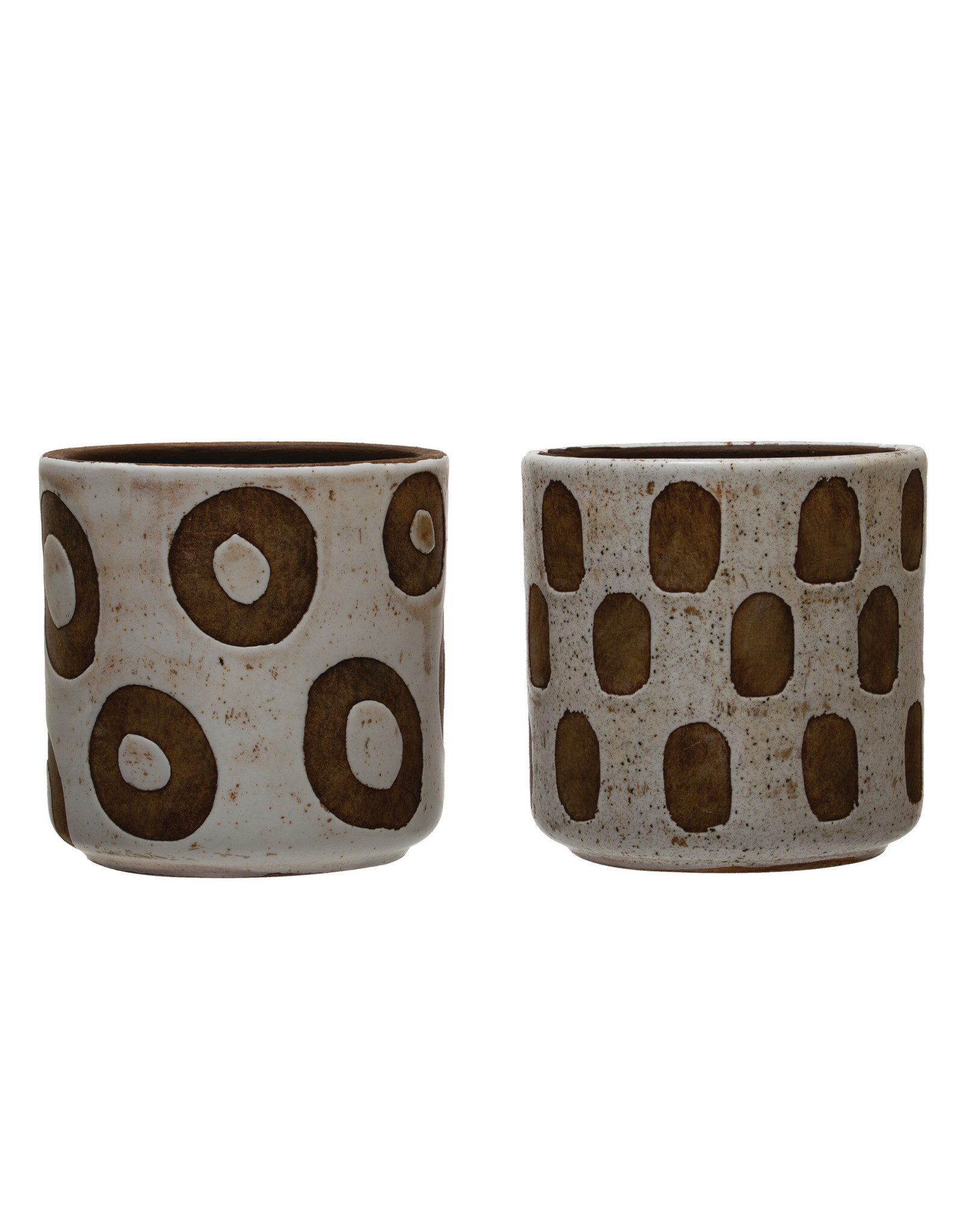 Distressed Terracotta Planter, 2 Styles 4-3/4" Round x 4-3/4"H
