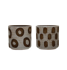 Distressed Terracotta Planter, 2 Styles 4-3/4" Round x 4-3/4"H