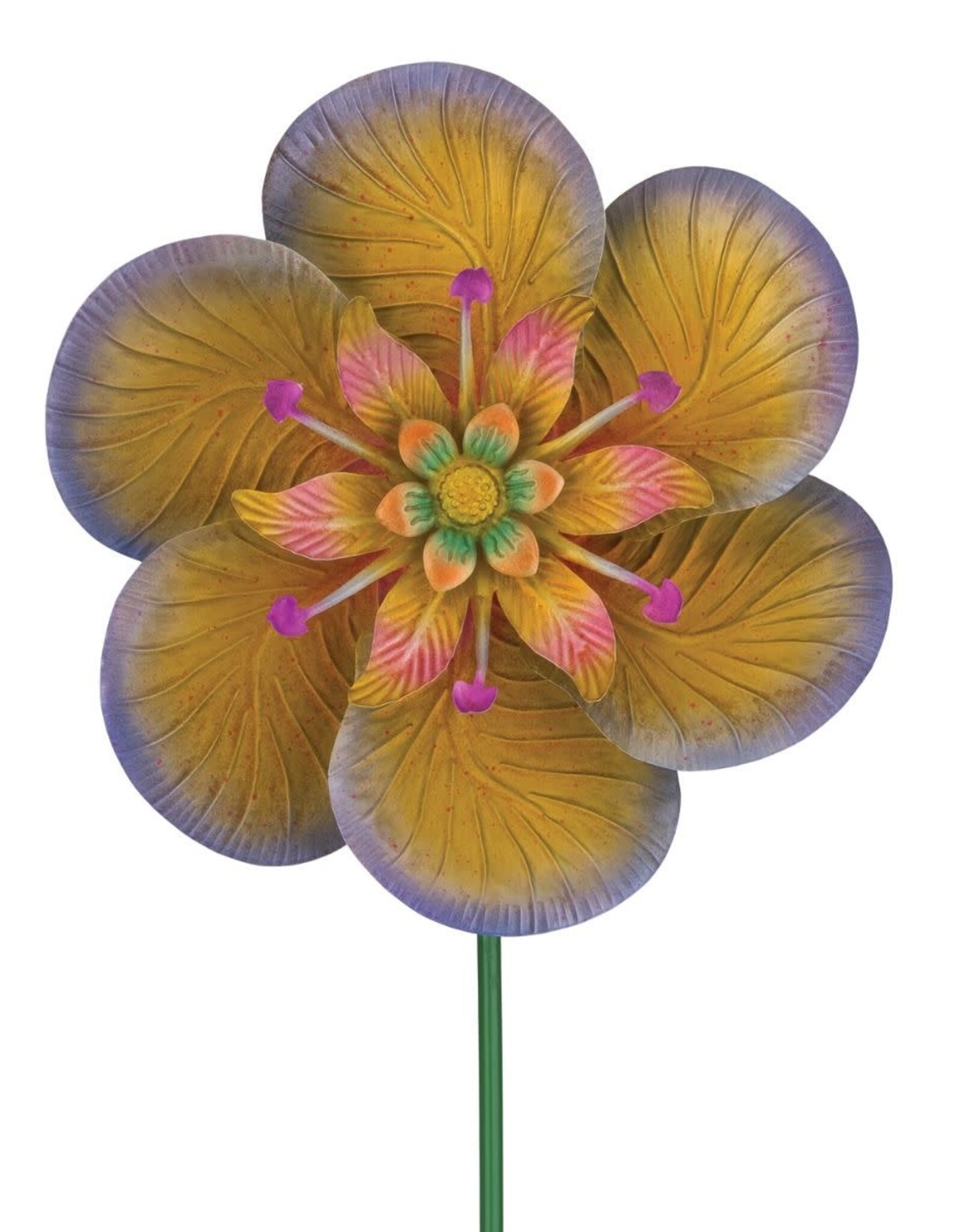Textured Flower Spinner Stake - Purple 17.25"x61"