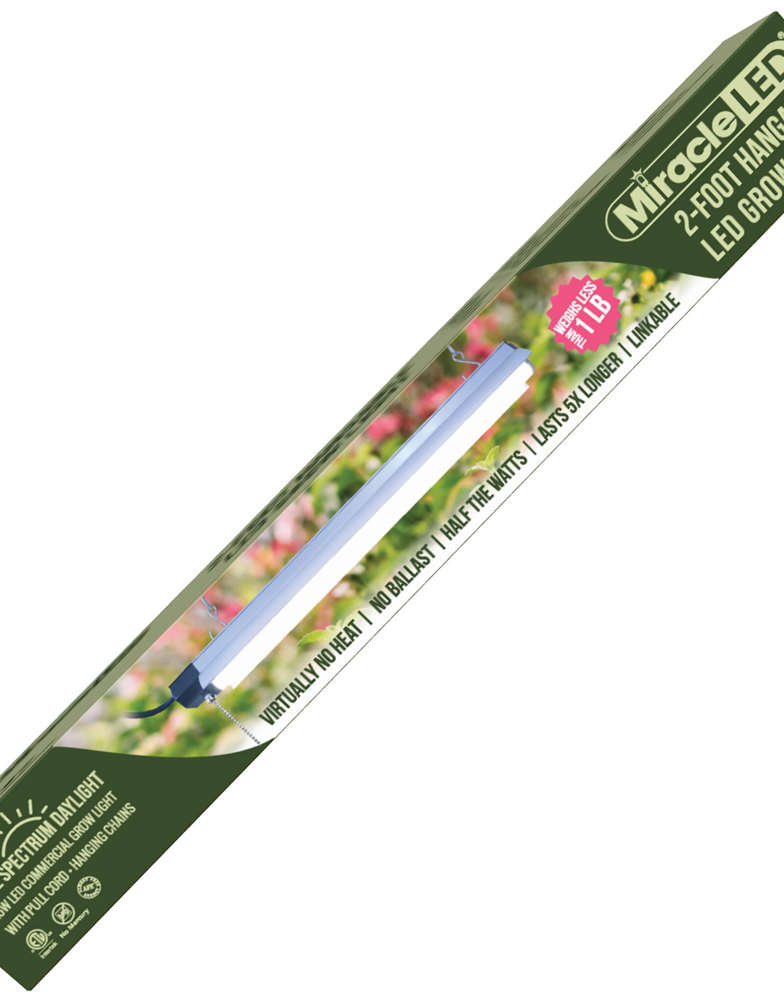 MiracleLED® Daylight Grow Light Fixture  - 2ft - 25W - Full Spectrum - Lightweight - Hangable - Linkable for Easy Expansion