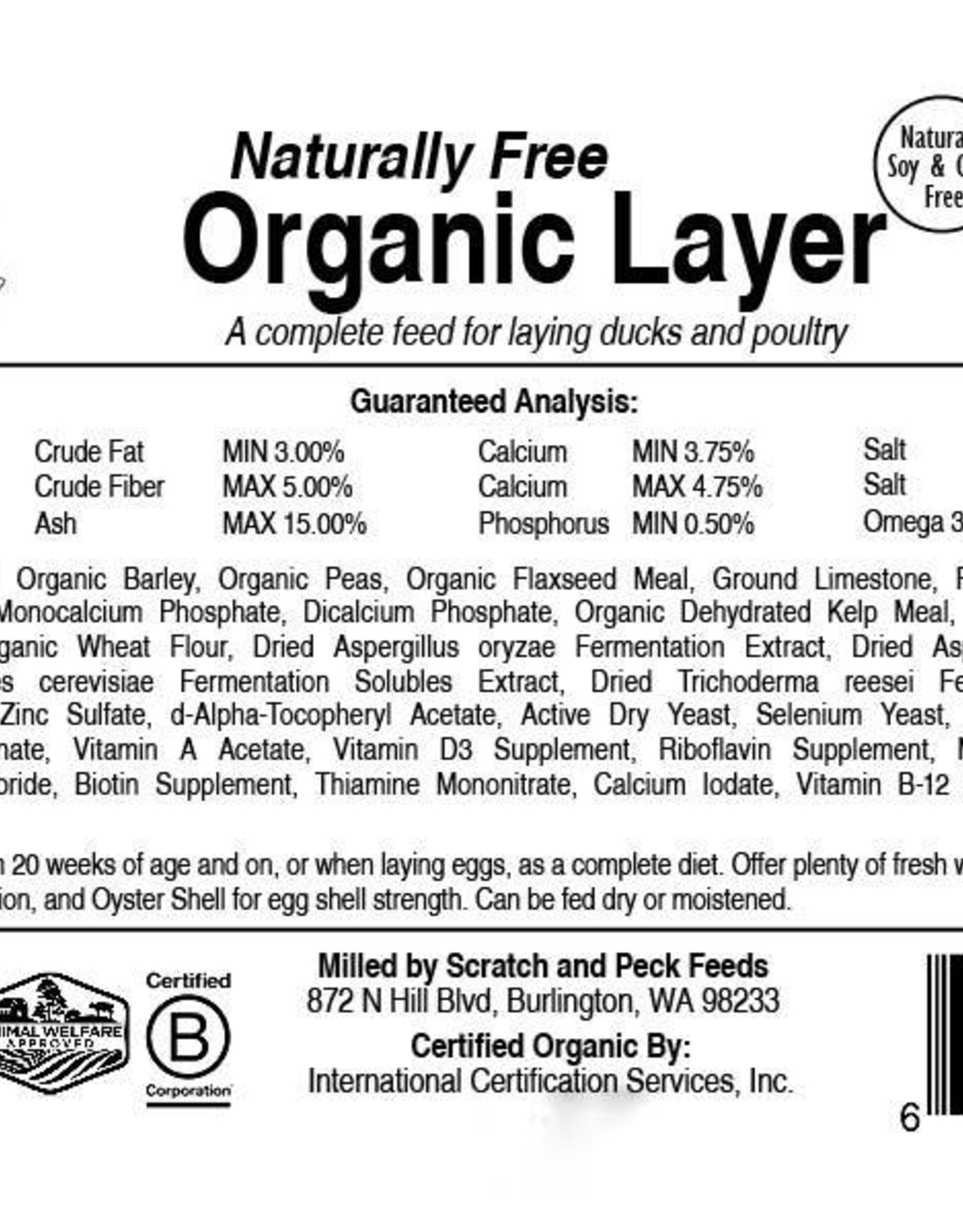 SCRATCH & PECK S&P Layer 18% Organic   Nat Free NCNS 40 lbs AMF