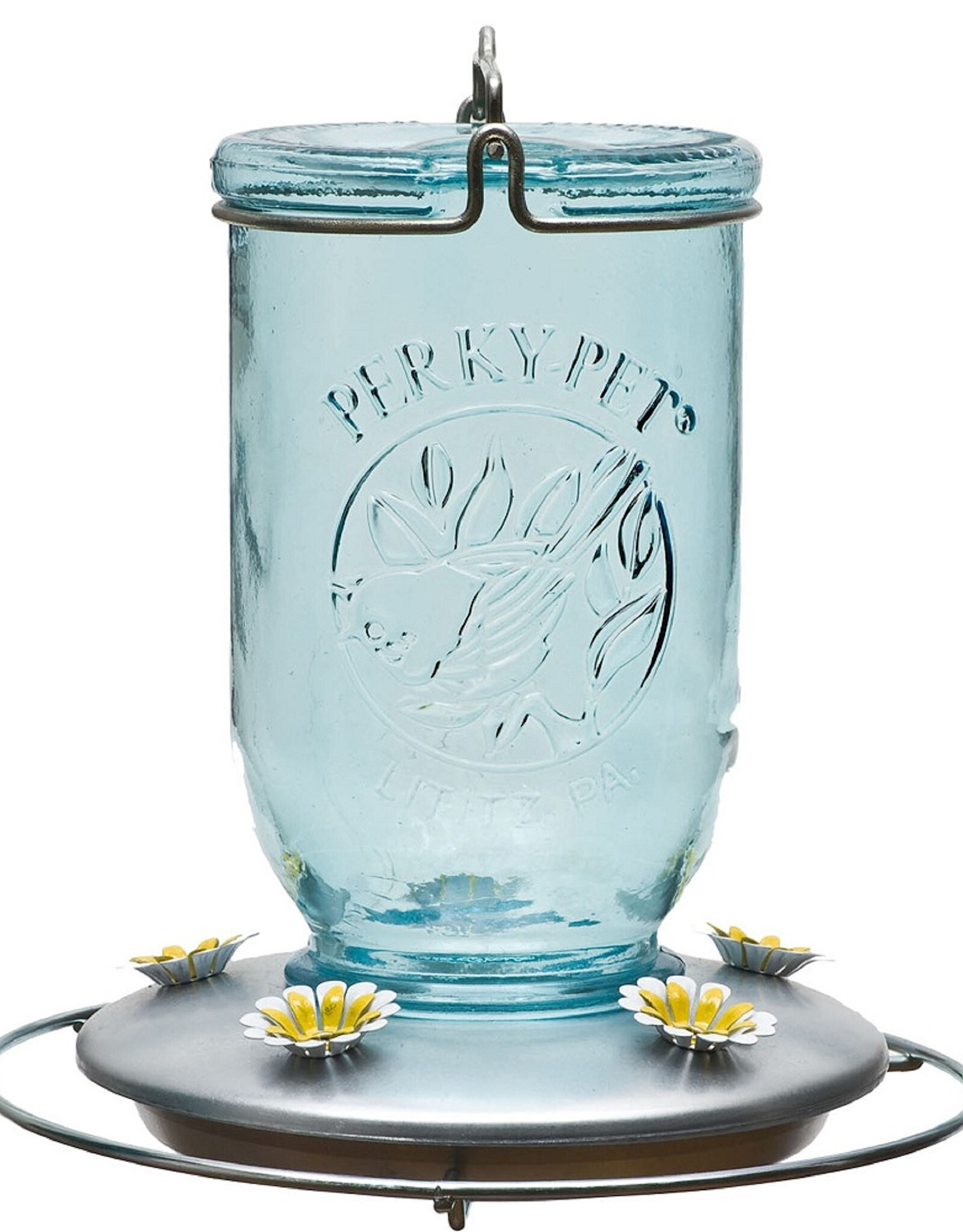 Perky-Pet® Mason Jar Hummingbird Feeder  - Blue - 32oz Capacity - 5 Feeding Ports