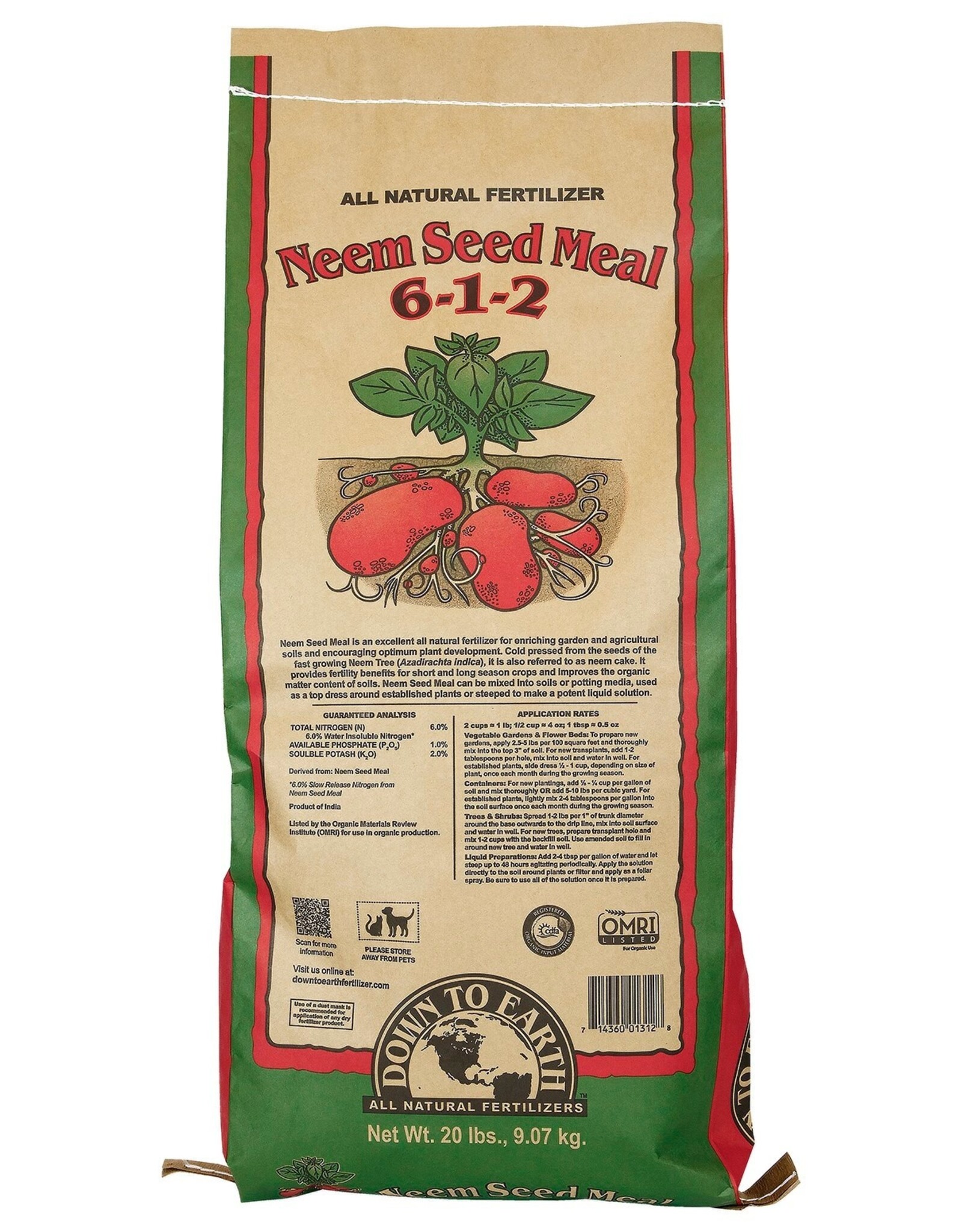 Down to Earth® Neem Seed Meal 6-1-2  - 20lb