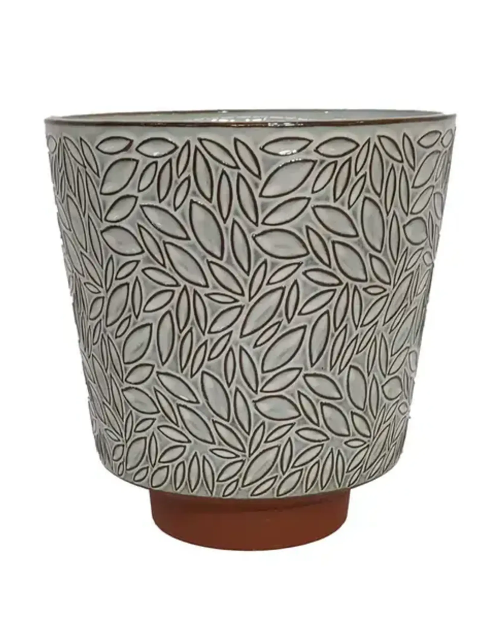 Clarissa Leaf Pot with Terracotta Base, 5.5" x 6", Glazed Chiffon