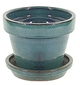 Standard Pot with Attached Saucer, 8.25“ x 6.75”, Tropical Blue