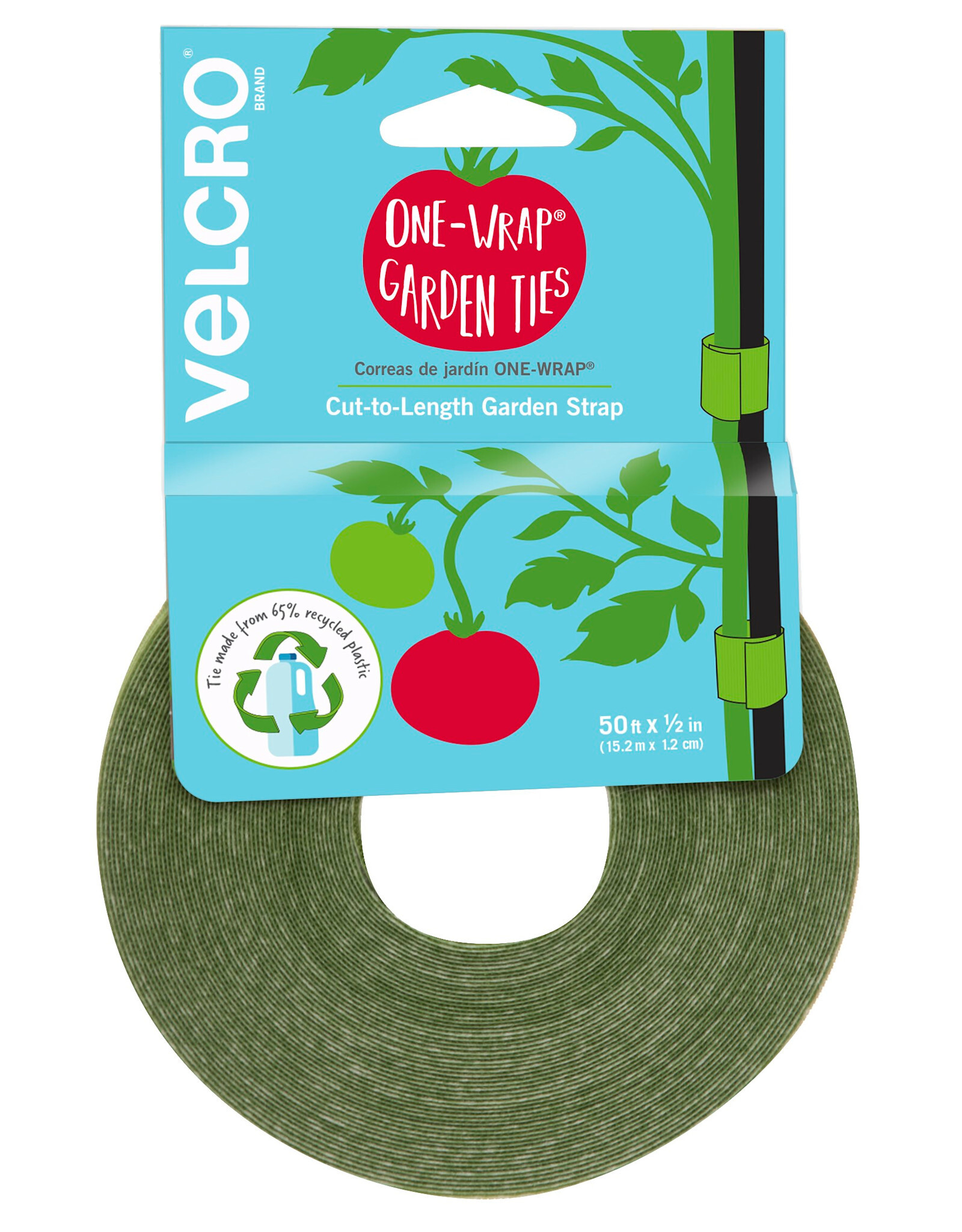 Velcro® One-Wrap® Garden Plant Ties  - Green - 0.5in W x 50ft L - Reusable - Cut to Desired Length
