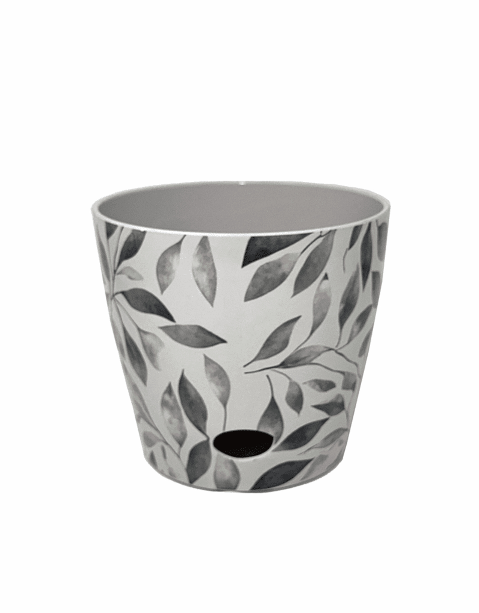 5″ Gray Leaves Round Self-Watering Bamboo Pot