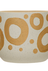 Hand-Painted Stoneware Planter with Gold Design  6-1/2" Round x 6"H