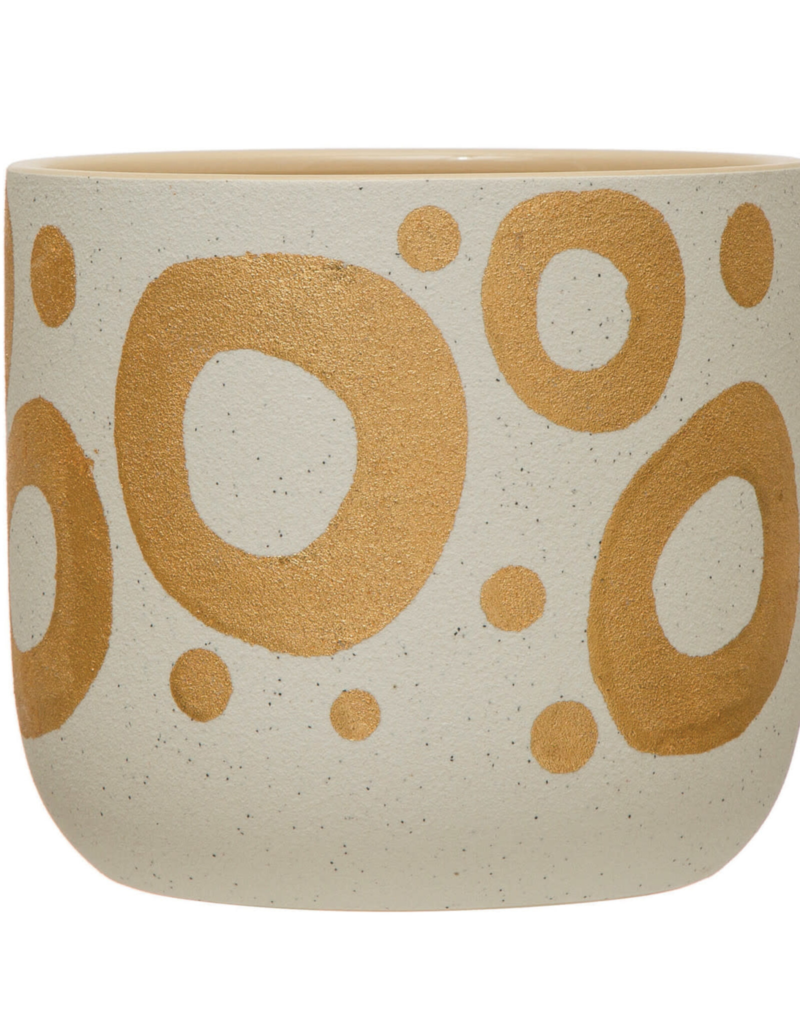 Hand-Painted Stoneware Planter with Gold Design  6-1/2" Round x 6"H